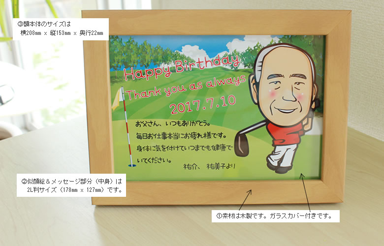 似顔絵メッセージ額のサイズと素材